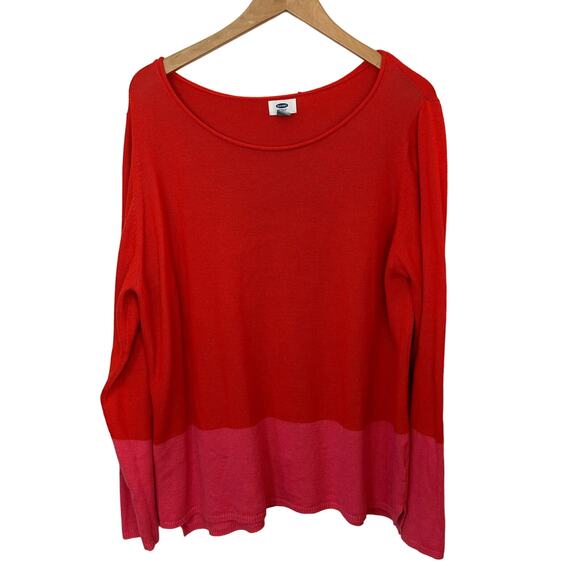 Old Navy Colorblock Sweater Womens Size XXL Orange Pink Round Neck Pullover‎ - Picture 1 of 6
